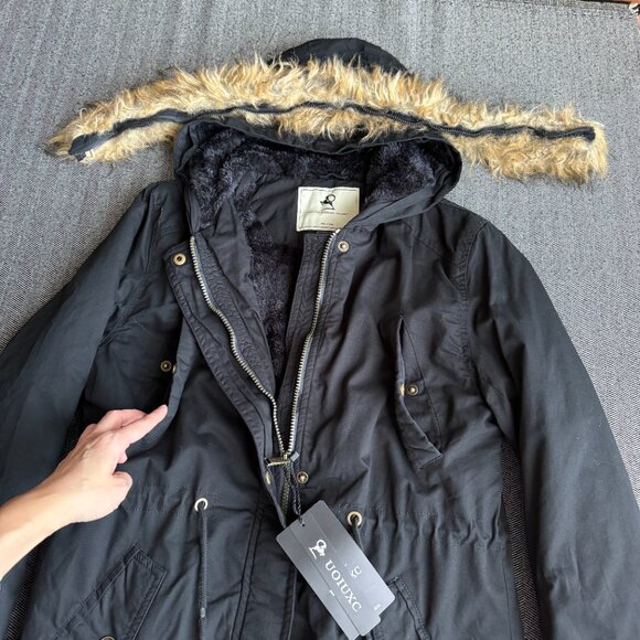 Long Winter Coat Fleeced Parka Faux Fur Hood NEW! - Picture 9 of 16